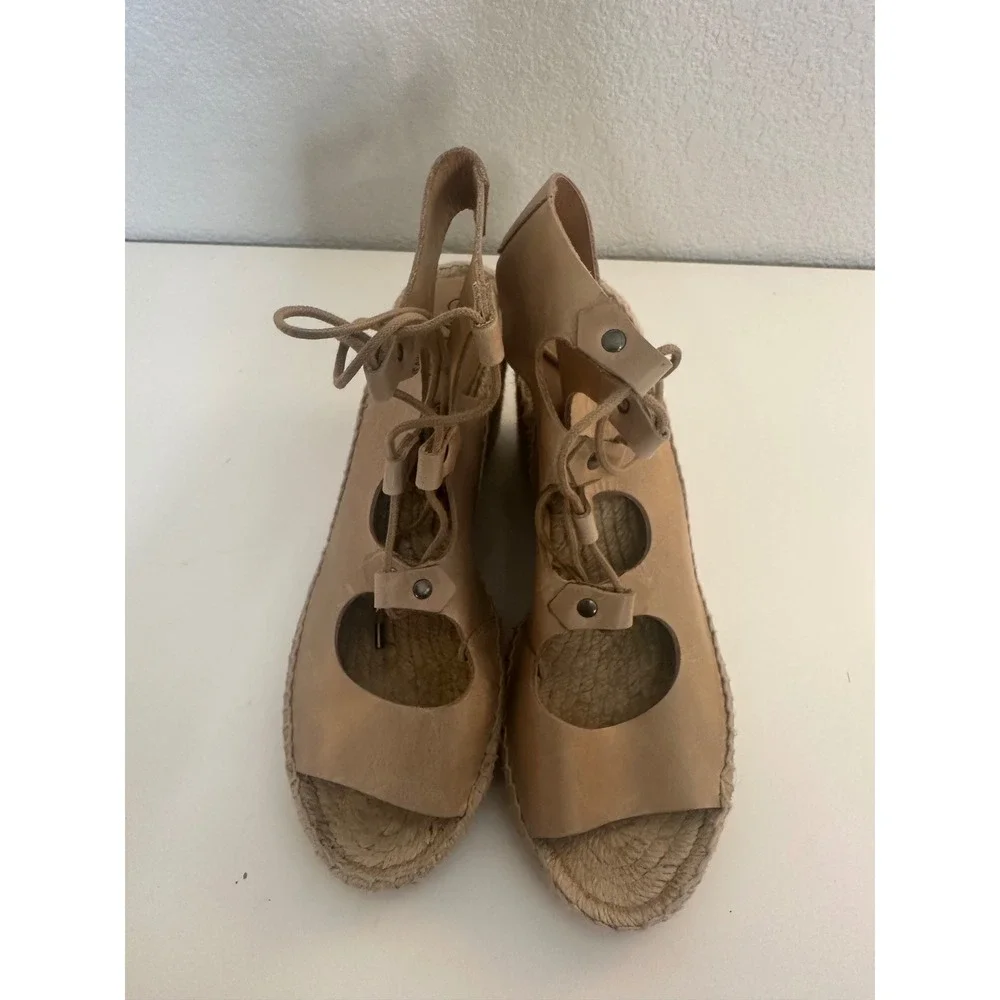 Carmen Women's Tan Leather Lace Up Gladiator Espadrille Wedges 39 Size 8.5
